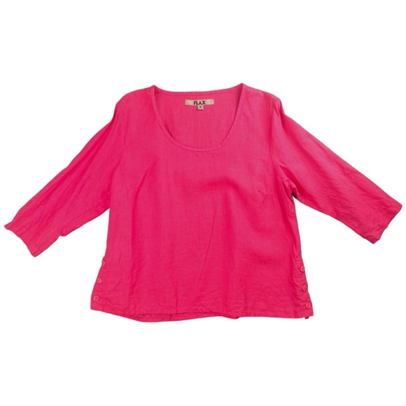 NWOT Flax Women's 3/4 Sleeve 100% Linen Tunic Shirt In Fuchsia Size Small - Picture 2 of 8